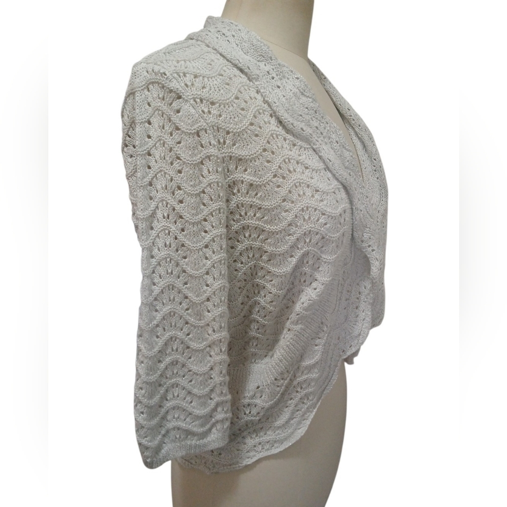 Crochet Light Gray With Silver Sparkling Fibers  Knit Shrug